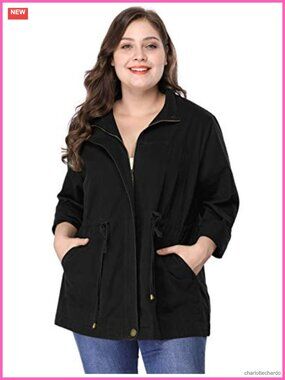 Plus Size Anorak Jacket Casual Drawstring Utility Coat with Pockets